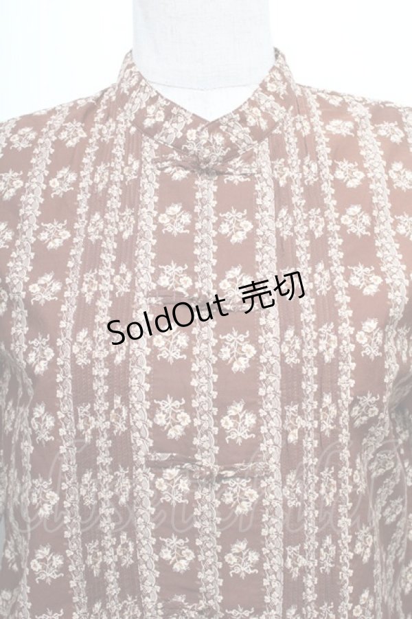 画像3: KANEKO ISAO / 総柄チャイナブラウス  ブラウン S-26-01-23-019-EL-BL-SA-ZS (3)