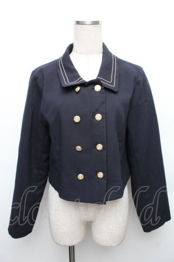 画像1: Fi.n.t / チェーンステッチ使いダブル釦ショートジャケット  紺 S-26-01-23-020-CA-JA-HR-ZS (1)