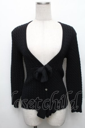 画像: INGEBORG / フロント2つリボンニットカーディガン  黒 S-26-01-23-023-LO-TO-SA-ZT0216T