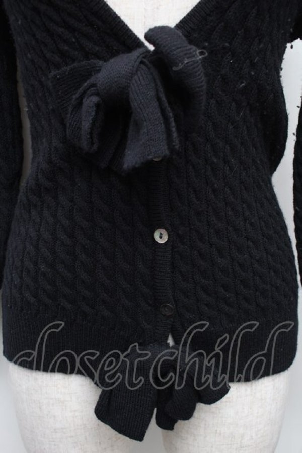 画像3: INGEBORG / フロント2つリボンニットカーディガン  黒 S-26-01-23-023-LO-TO-SA-ZT0216T (3)