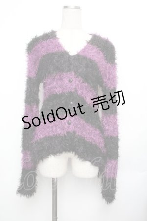 画像: HYSTERIC GLAMOUR / シャギーボーダーカーディガン  黒ｘ紫 S-26-01-25-043-PU-TO-HR-ZS