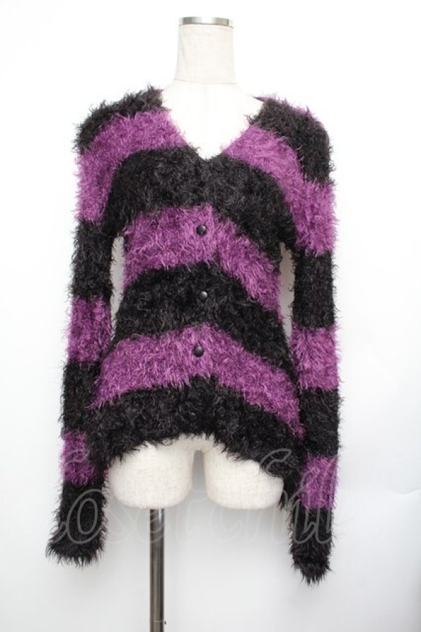 画像1: HYSTERIC GLAMOUR / シャギーボーダーカーディガン  黒ｘ紫 S-26-01-25-043-PU-TO-HR-ZS (1)