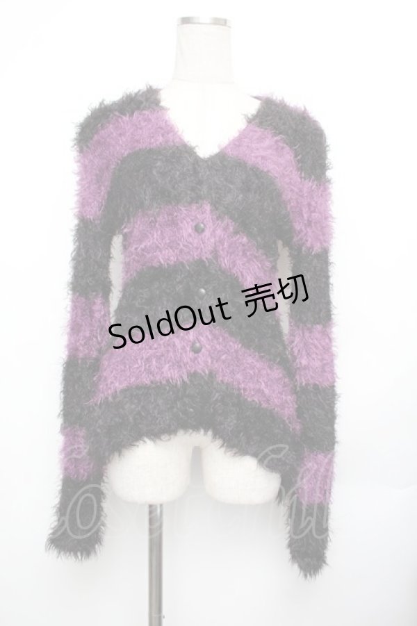画像1: HYSTERIC GLAMOUR / シャギーボーダーカーディガン  黒ｘ紫 S-26-01-25-043-PU-TO-HR-ZS (1)
