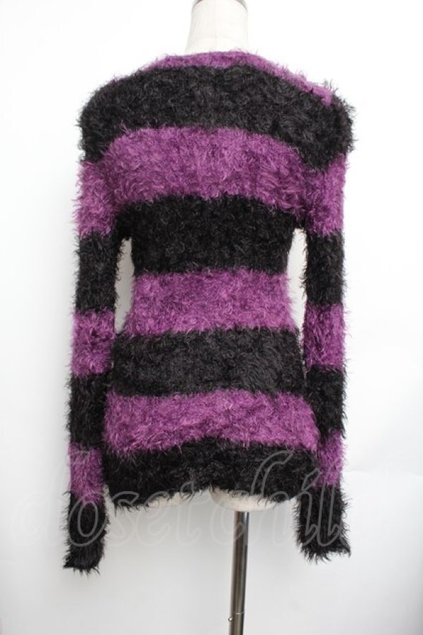 画像3: HYSTERIC GLAMOUR / シャギーボーダーカーディガン  黒ｘ紫 S-26-01-25-043-PU-TO-HR-ZS (3)