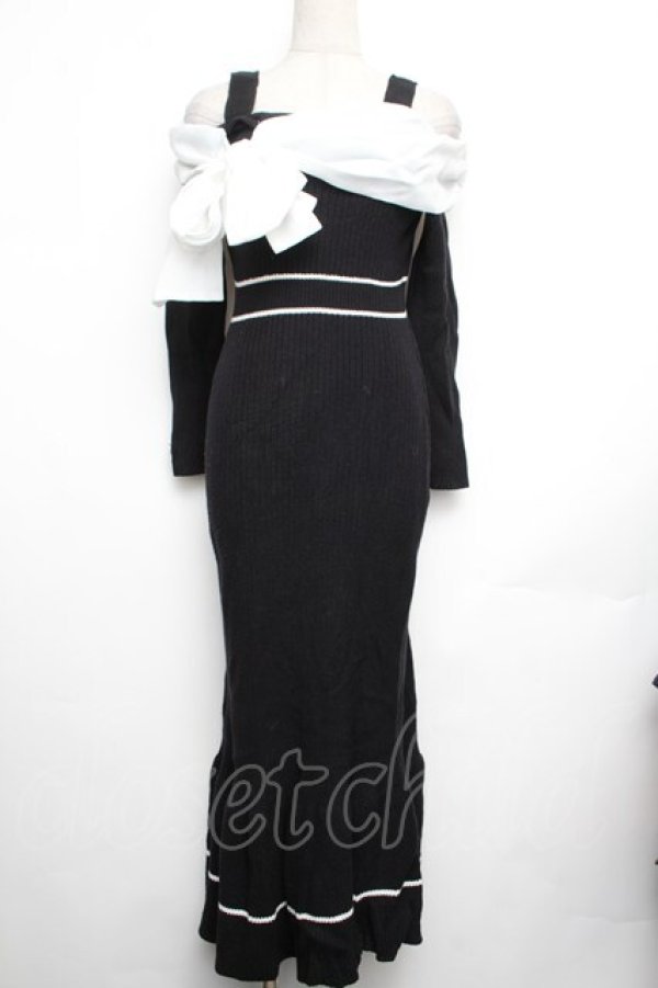 画像1: evelyn / デコルテリボンワンピース  黒 S-26-01-25-054-LO-OP-AS-ZS (1)