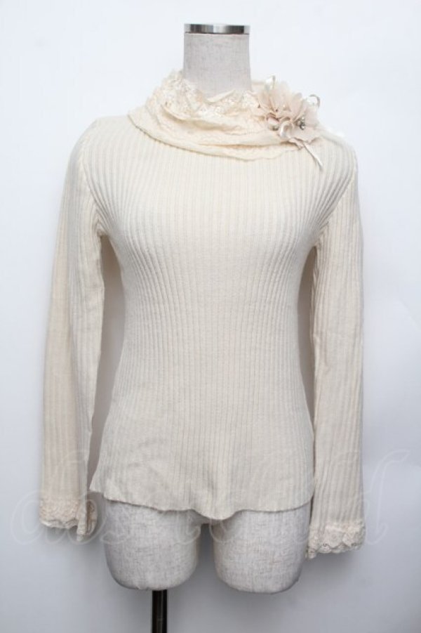 画像1: axes femme / レースネックニットトップス  オフ S-26-01-25-021-AX-TO-AS-ZS (1)