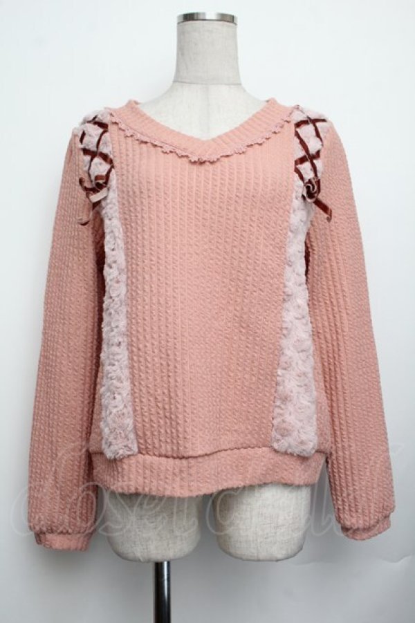 画像1: axes femme / プードルファーVネックトップス  ピンク S-26-01-25-029-AX-TO-AS-ZS (1)