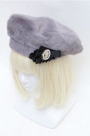 画像: axes femme / コサージュ付ファーベレー  グレー S-26-01-26-001-AX-AC-HR-ZS