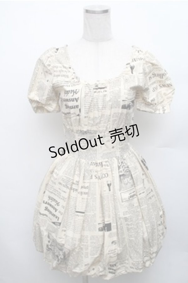 画像1: ペイ*デ*フェ / ニュースペーパー柄ワンピース S キナリ S-26-01-26-035-LO-OP-HR-ZS (1)