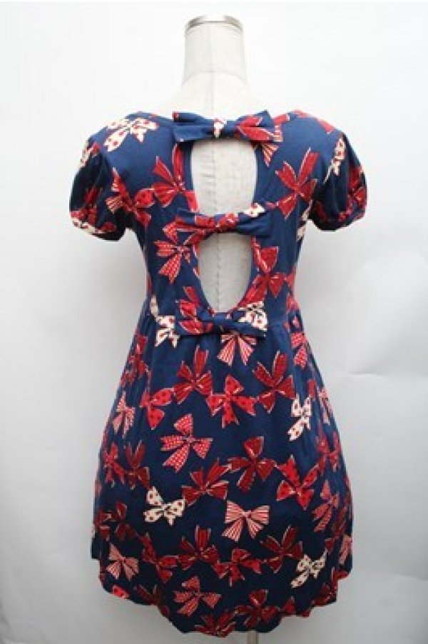 画像2: Jane Marple / Ribbons go aroundワンピース  紺ｘ赤 S-26-01-26-047-JM-OP-HR-ZS (2)