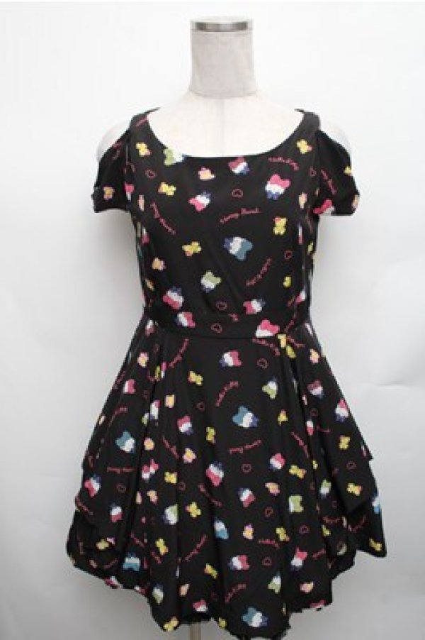 画像1: Honey Bunch / ハローキティコラボワンピース  黒 S-26-01-26-053-LO-OP-HR-ZS (1)