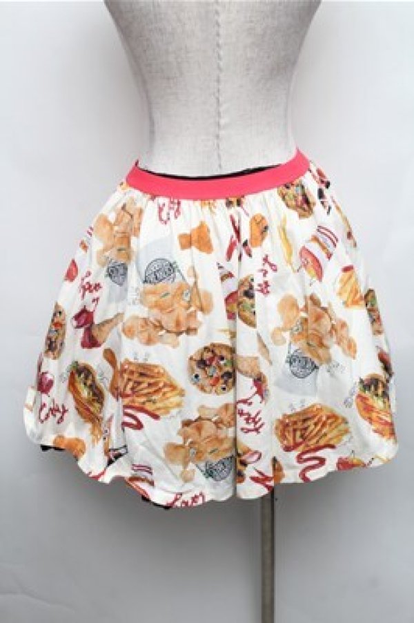 画像2: Candy Stripper / ハンバーガープリントスカート  オフ S-26-01-26-054-PU-SK-HR-ZS (2)