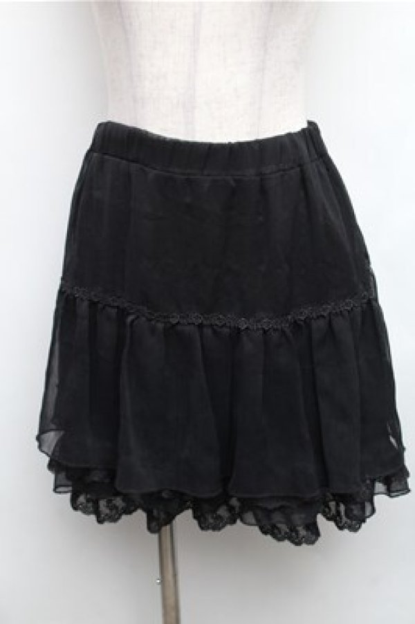 画像1: axes femme / 裾レースシフォンスカート  黒 S-26-01-26-057-AX-SK-HR-ZS (1)
