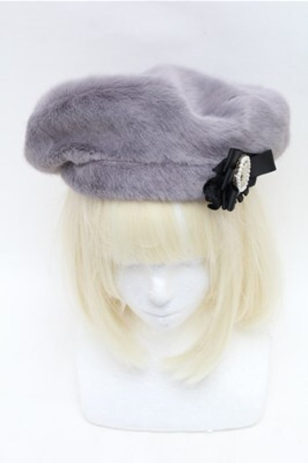 画像2: axes femme / コサージュ付ファーベレー  グレー S-26-01-26-001-AX-AC-HR-ZS (2)