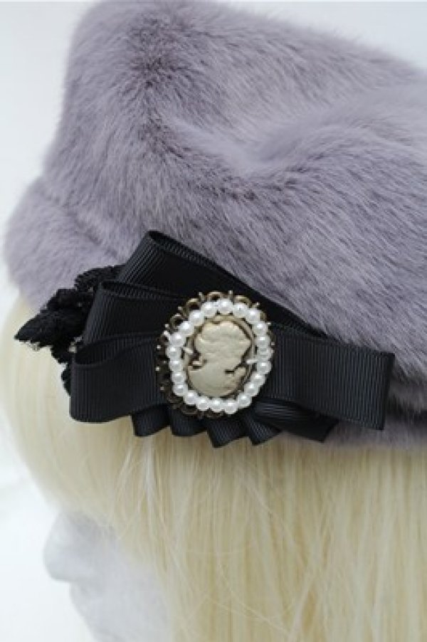 画像3: axes femme / コサージュ付ファーベレー  グレー S-26-01-26-001-AX-AC-HR-ZS (3)