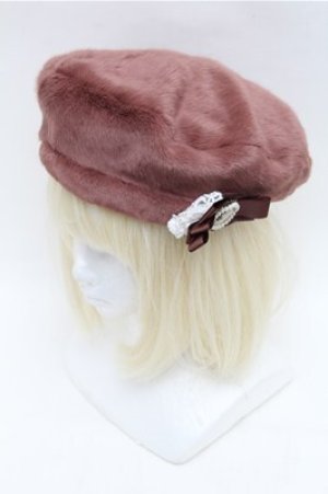 画像: axes femme / コサージュ付ファーベレー  ブラウン S-26-01-26-002-AX-AC-HR-ZS