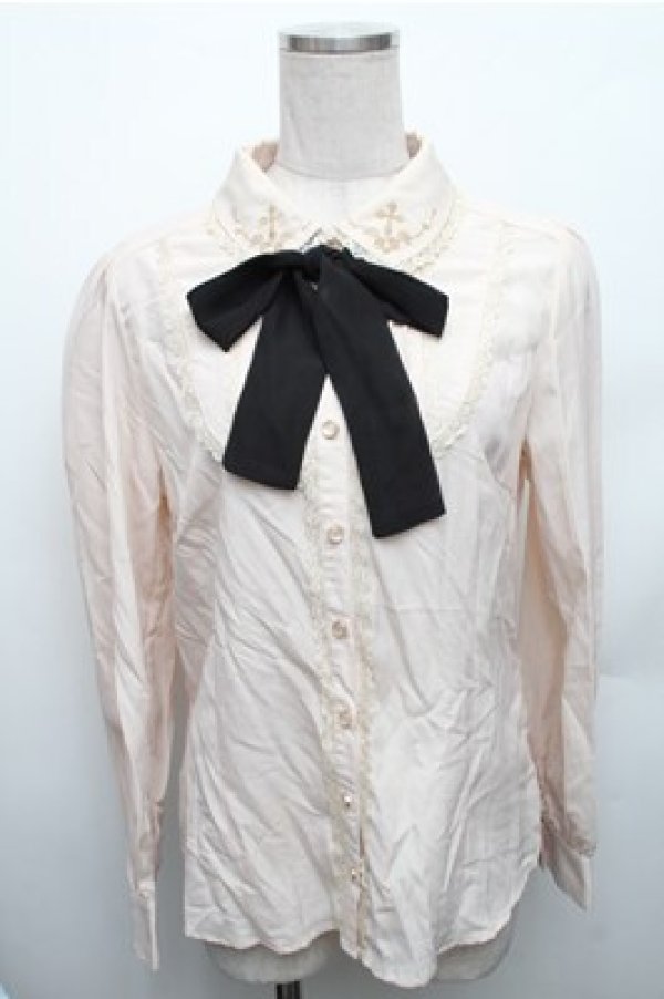 画像1: axes femme POETIQUE / 襟クロスバラ刺繍ブラウス  オフ S-26-01-26-014-AX-BL-AS-ZS (1)