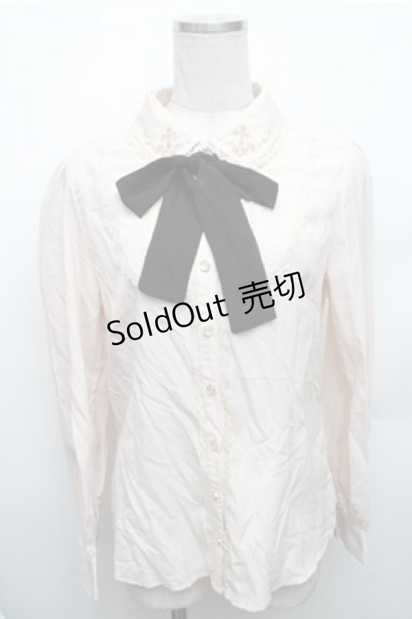 画像1: axes femme POETIQUE / 襟クロスバラ刺繍ブラウス  オフ S-26-01-26-014-AX-BL-AS-ZS (1)