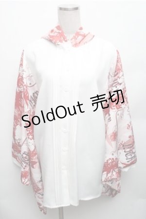 画像: NieR Clothing / 着物風袖ブロッキングホワイトシャツ【彼岸花】 F 白×赤 S-26-01-26-031-0-TO-TE-ZS