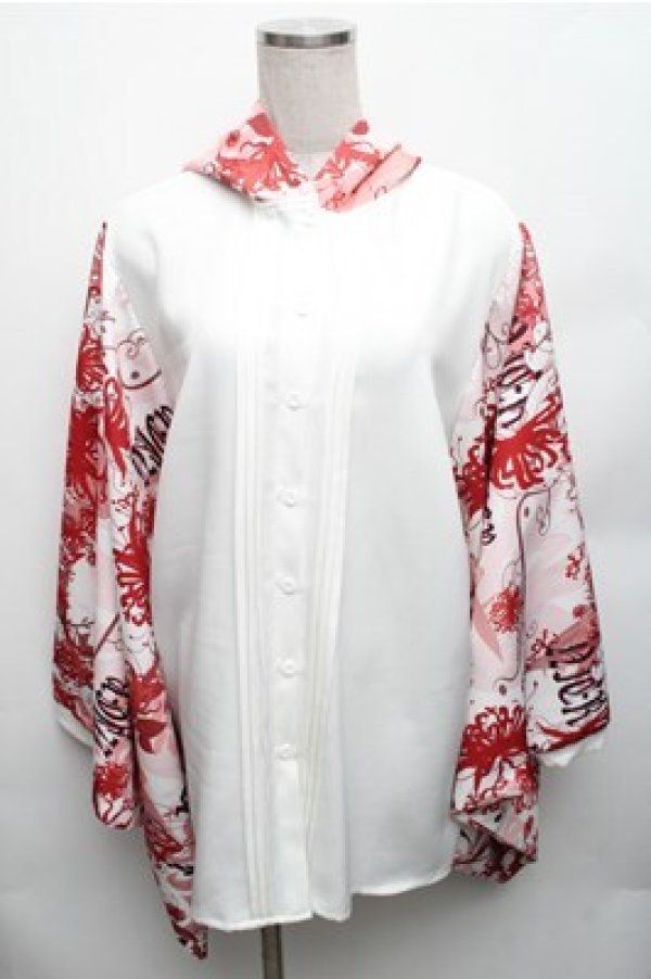 画像1: NieR Clothing / 着物風袖ブロッキングホワイトシャツ【彼岸花】 F 白×赤 S-26-01-26-031-0-TO-TE-ZS (1)
