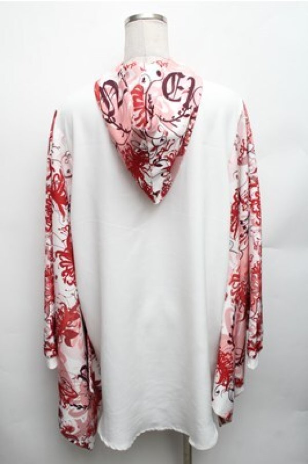 画像2: NieR Clothing / 着物風袖ブロッキングホワイトシャツ【彼岸花】 F 白×赤 S-26-01-26-031-0-TO-TE-ZS (2)