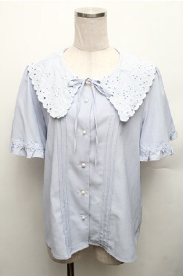 画像1: axes femme / 刺繍襟ブラウス M サックス S-26-01-27-051-AX-BL-TE-ZS (1)