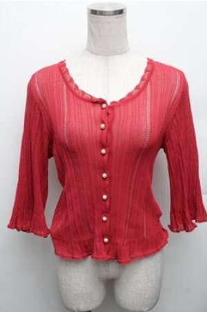 画像: axes femme / プチパール釦シアーニットカーディガン F 赤 S-26-01-27-052-AX-TO-TE-ZS