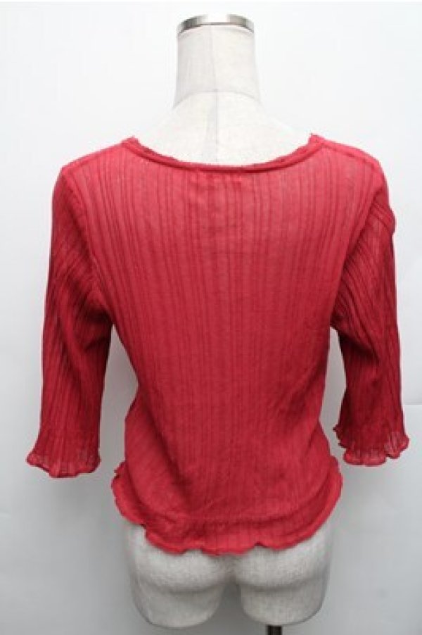 画像2: axes femme / プチパール釦シアーニットカーディガン F 赤 S-26-01-27-052-AX-TO-TE-ZS (2)