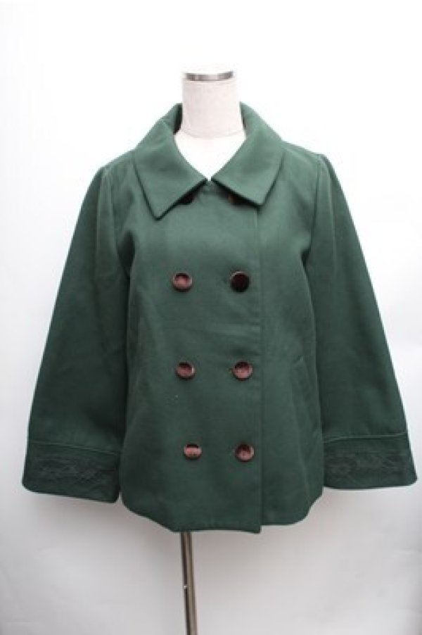 画像1: axes femme / ベロアリボン付ショートコート M グリーン S-26-01-27-055-AX-CO-TE-ZS (1)