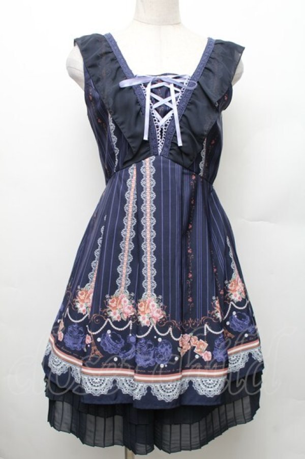 画像1: axes femme / ストライプパリメルヘン柄ワンピース M ネイビー S-26-01-28-030-AX-OP-TE-ZS (1)