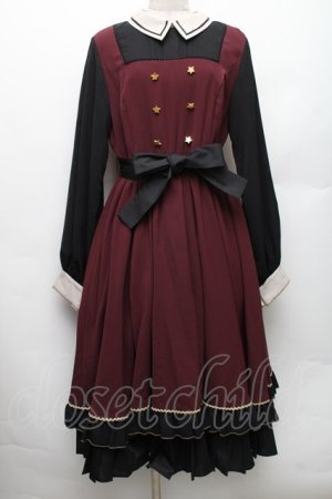 画像: With Puji / 星ボタン切替ワンピース  ワイン×黒 S-26-01-28-032-EL-OP-TE-ZS