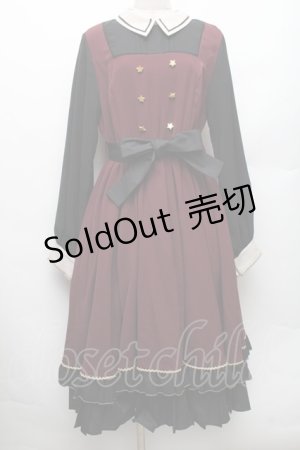 画像: With Puji / 星ボタン切替ワンピース  ワイン×黒 S-26-01-28-032-EL-OP-TE-ZS