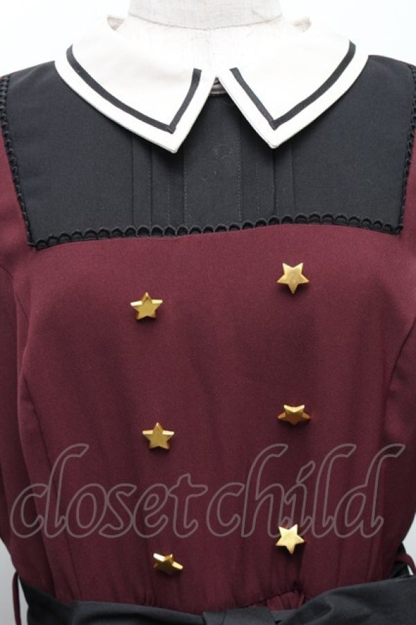 画像3: With Puji / 星ボタン切替ワンピース  ワイン×黒 S-26-01-28-032-EL-OP-TE-ZS (3)