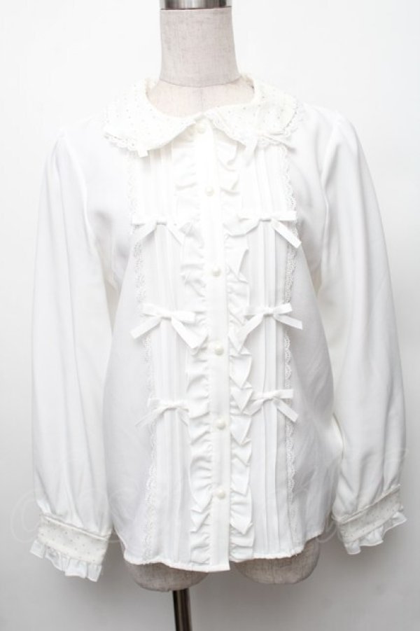 画像1: Dear My Love / キラキラビジューレースリボンブラウス L 白 S-26-01-28-004-EL-BL-TE-ZS (1)