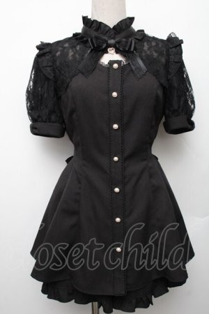 画像: Secret Honey / 袖レース＆ボレロ風半袖セットアップ  黒 S-26-01-28-042-CA-OP-HR-ZS