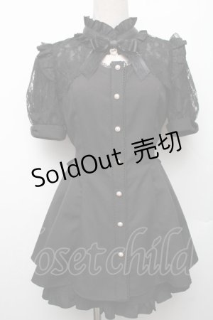 画像: Secret Honey / 袖レース＆ボレロ風半袖セットアップ  黒 S-26-01-28-042-CA-OP-HR-ZS