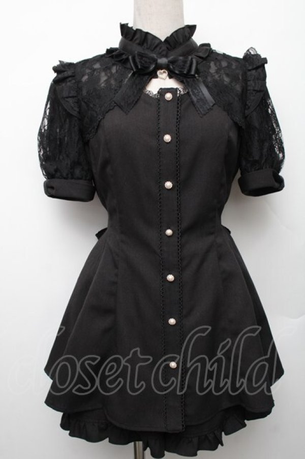 画像1: Secret Honey / 袖レース＆ボレロ風半袖セットアップ  黒 S-26-01-28-042-CA-OP-HR-ZS (1)