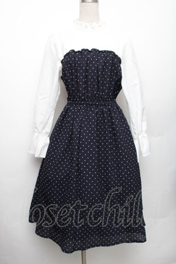 画像1: LOLITA / ドット切替ワンピース  白ｘ紺 S-26-01-28-043-LO-OP-HR-ZS (1)