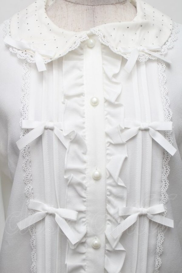 画像5: Dear My Love / キラキラビジューレースリボンブラウス L 白 S-26-01-28-004-EL-BL-TE-ZS (5)