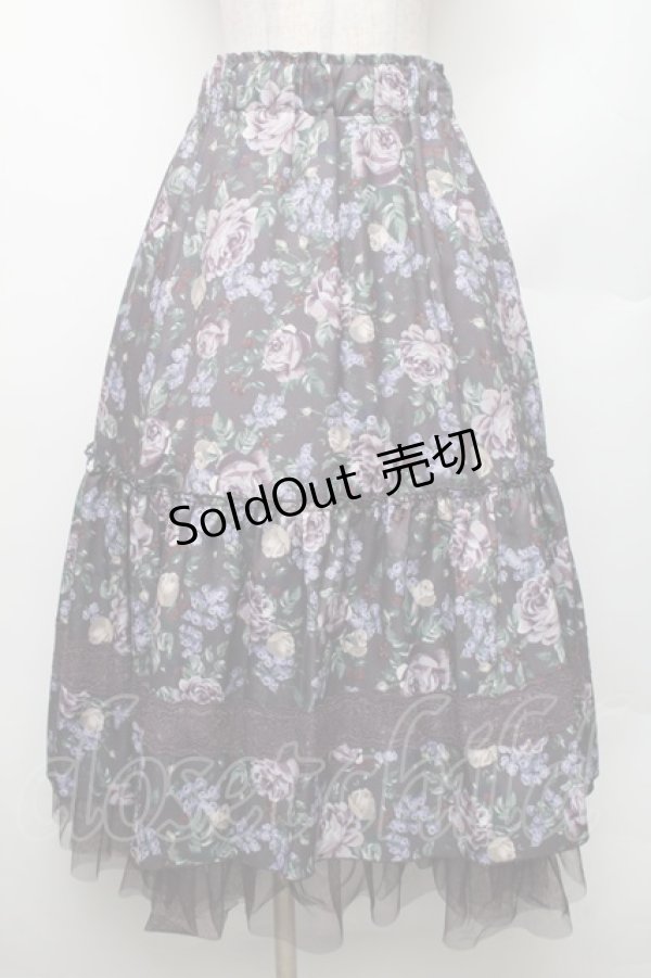 画像1: axes femme / ホーリーローズ柄フリルスカート F ブラウン S-26-01-28-048-AX-SK-TE-ZS (1)