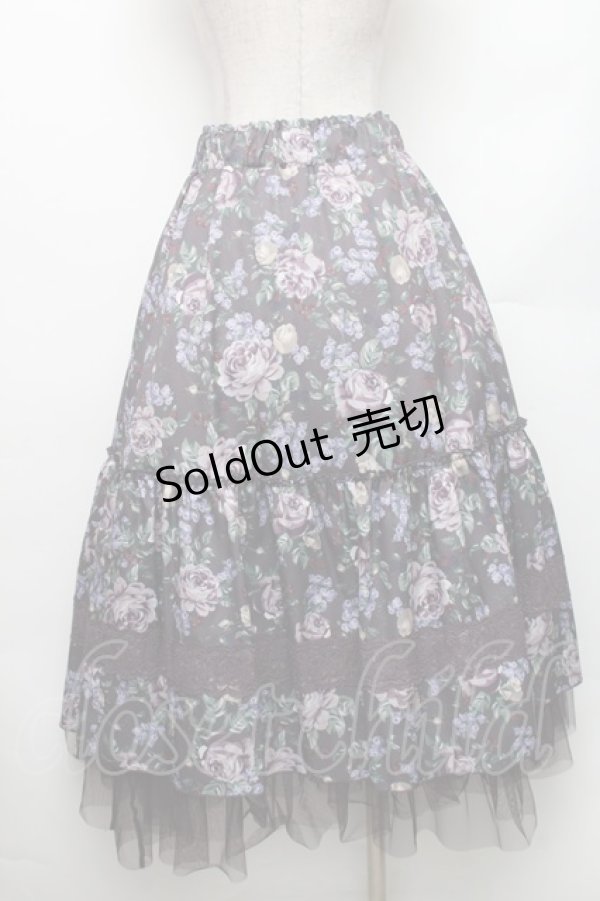 画像2: axes femme / ホーリーローズ柄フリルスカート F ブラウン S-26-01-28-048-AX-SK-TE-ZS (2)