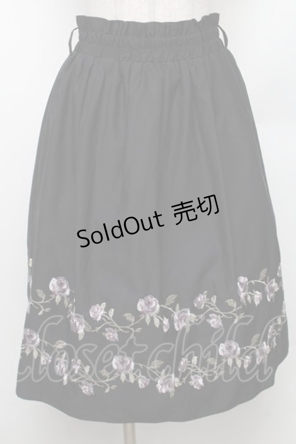 画像1: axes femme / ばら刺繍フレアスカート M 黒 S-26-01-28-052-AX-SK-TE-ZS (1)