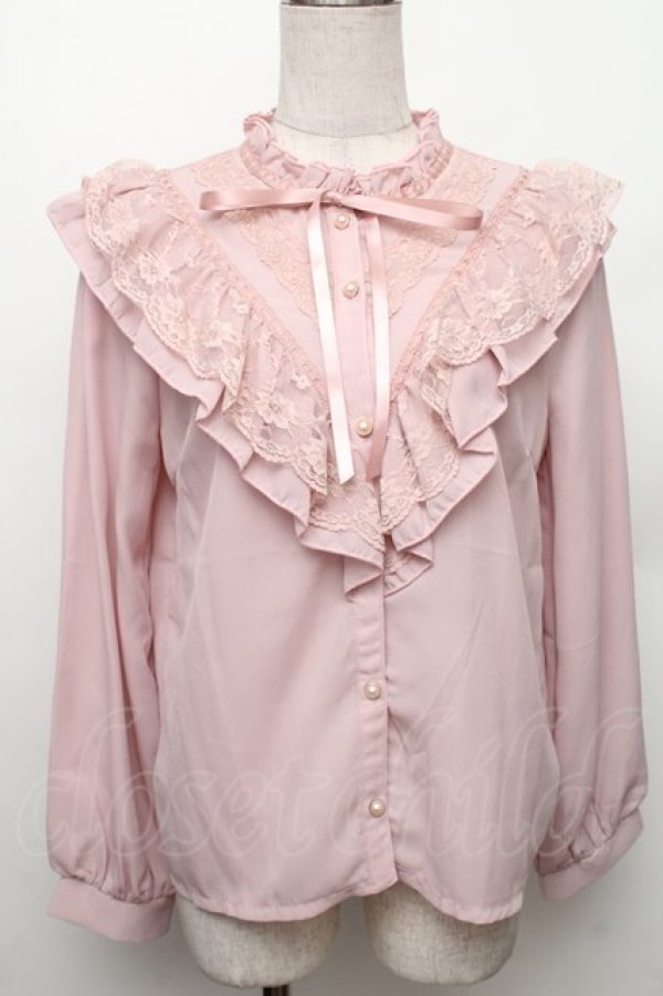 画像1: axes femme / アンティーク風フリルブラウス M ピンク S-26-01-28-006-AX-BL-TE-ZS (1)