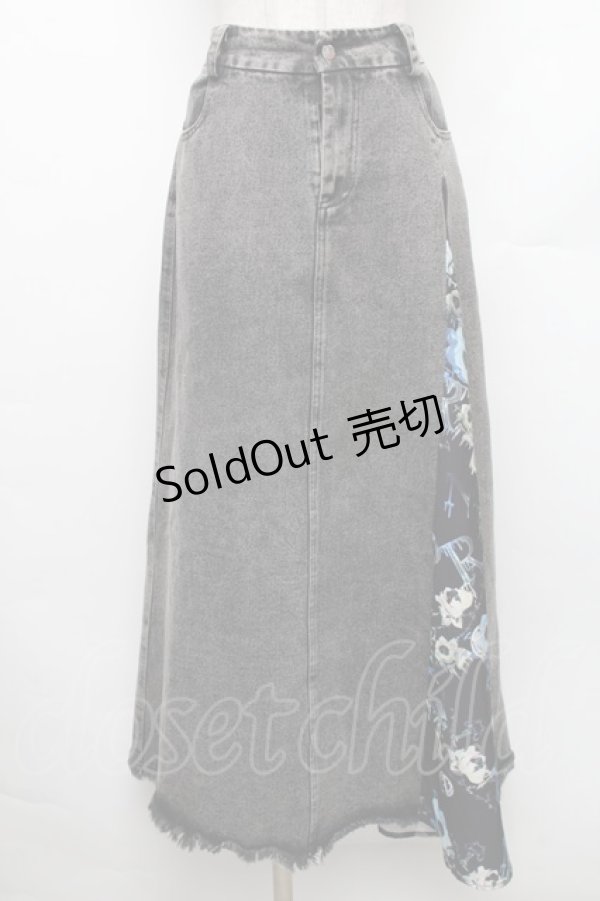 画像1: NieR Clothing / 柄切替デニムロングスカート  グレー×黒 S-26-01-28-058-PU-SK-TE-ZS (1)