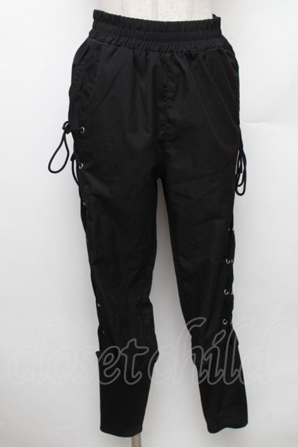 画像1: NieR Clothing / サイド編み上げパンツ F 黒 S-26-01-28-059-PU-PA-TE-ZS (1)