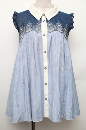 画像: axes femme / チュニック  白ｘ青 S-26-01-28-010-AX-TO-HR-ZS