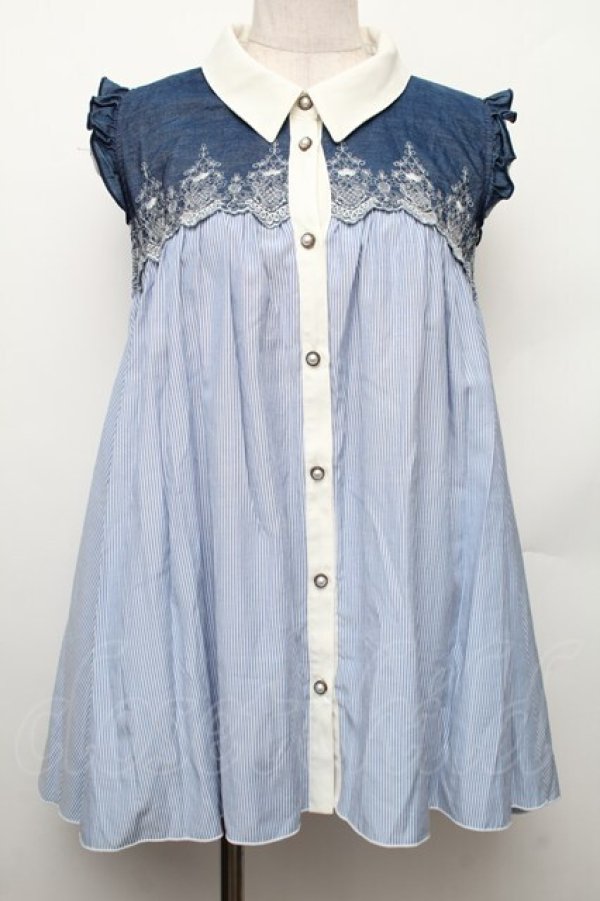 画像1: axes femme / チュニック  白ｘ青 S-26-01-28-010-AX-TO-HR-ZS (1)