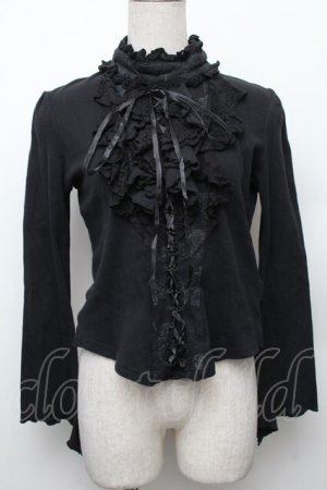 画像: h.naoto Blood / プリント入編み上げフリルカットソー  黒 S-26-01-28-013-HN-TO-SZ-ZS