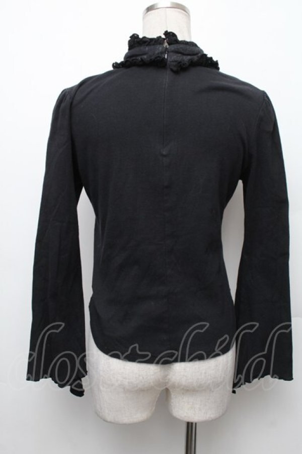 画像2: h.naoto Blood / プリント入編み上げフリルカットソー  黒 S-26-01-28-013-HN-TO-SZ-ZS (2)