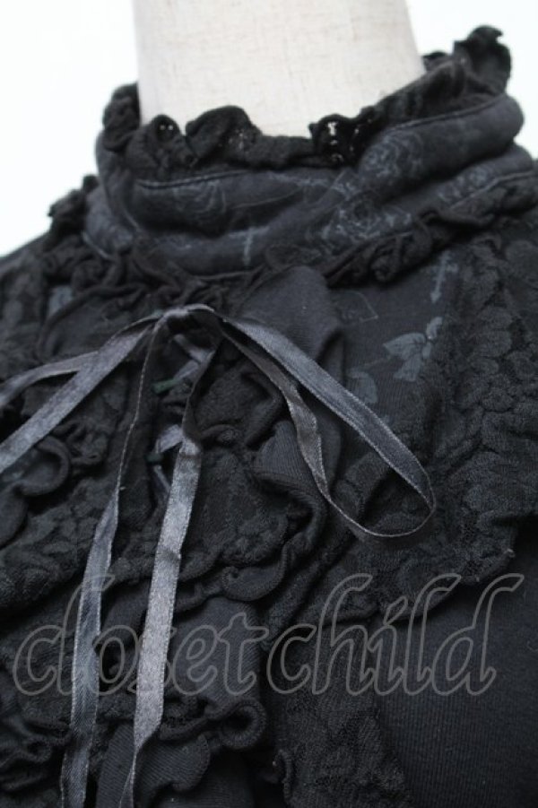 画像3: h.naoto Blood / プリント入編み上げフリルカットソー  黒 S-26-01-28-013-HN-TO-SZ-ZS (3)